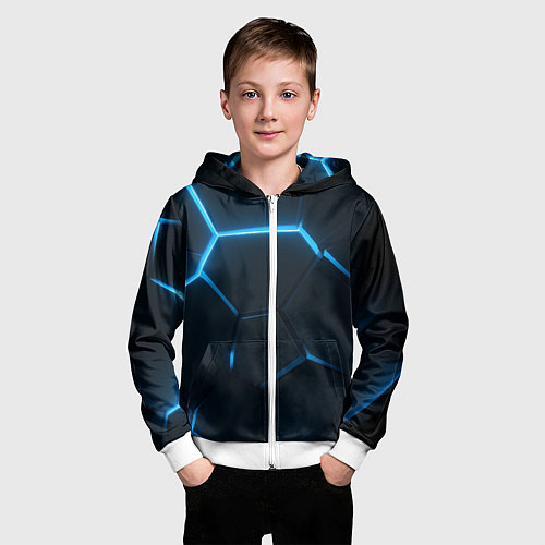 Детская толстовка на молнии Черные плиты с синим светом / 3D-Белый – фото 3