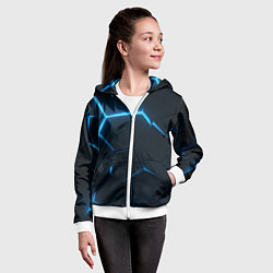 Толстовка на молнии детская Черные плиты с синим светом, цвет: 3D-белый — фото 2