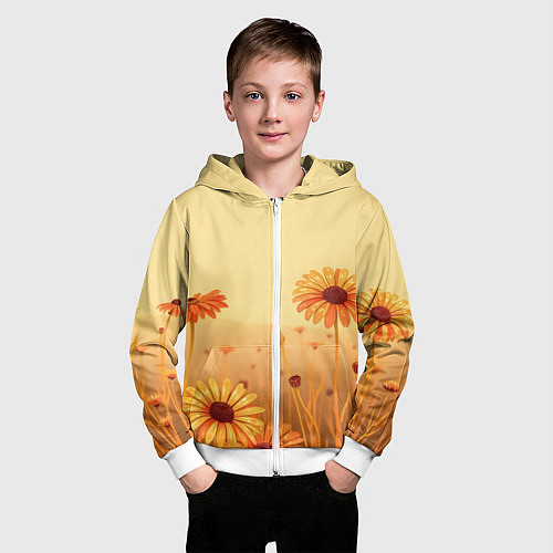 Детская толстовка на молнии Цветы на закате / 3D-Белый – фото 3