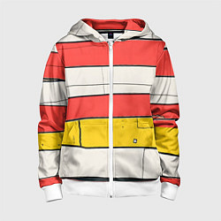 Толстовка на молнии детская Красные полоски, цвет: 3D-белый
