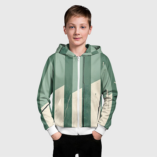 Детская толстовка на молнии Зеленые полосы / 3D-Белый – фото 3