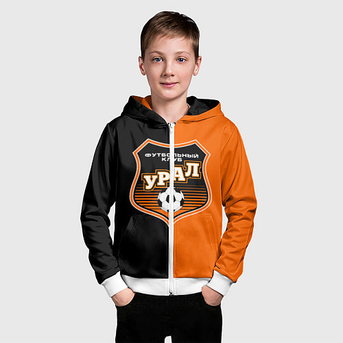 Детская толстовка на молнии ФК Урал - оранжево черные / 3D-Белый – фото 3