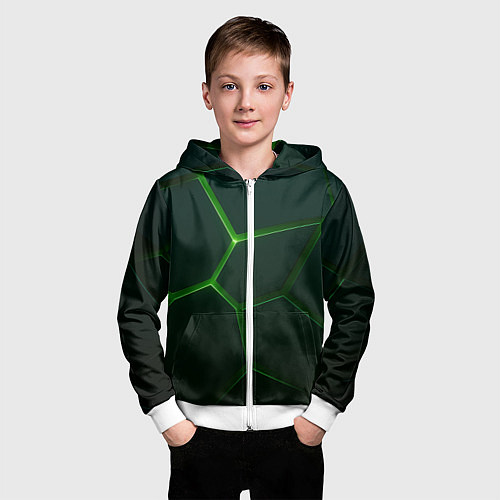 Детская толстовка на молнии Зеленые нано плиты / 3D-Белый – фото 3