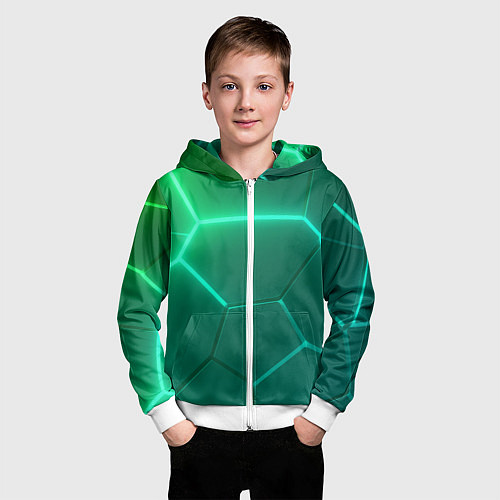 Детская толстовка на молнии Зеленые неоновые плитки / 3D-Белый – фото 3