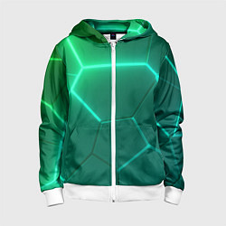 Толстовка на молнии детская Зеленые неоновые плитки, цвет: 3D-белый