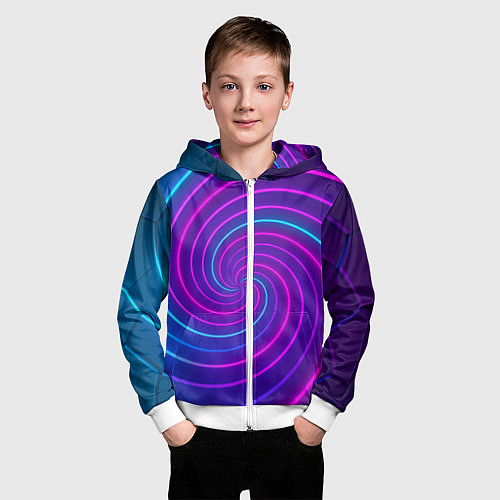 Детская толстовка на молнии Сине-фиолетовая спираль / 3D-Белый – фото 3