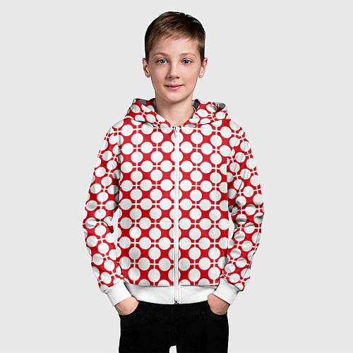 Детская толстовка на молнии Красно белый узор в клетку и горох / 3D-Белый – фото 3