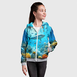 Толстовка на молнии детская Белая акула в коралловом рифе, цвет: 3D-меланж — фото 2