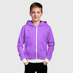 Толстовка на молнии детская Розовый сиреневый узор в клетку и горох, цвет: 3D-белый — фото 2