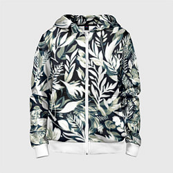 Толстовка на молнии детская Чёрно-белый стилизованный цветочный, цвет: 3D-белый