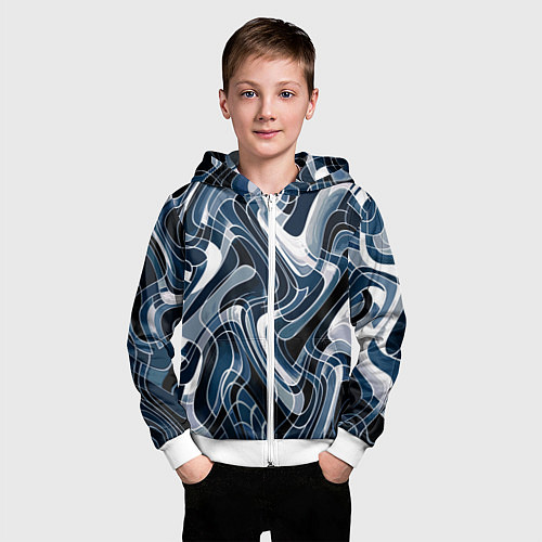 Детская толстовка на молнии Тёмно-синий искажённая абстракция / 3D-Белый – фото 3