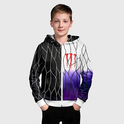 Детская толстовка на молнии Monster energy steel / 3D-Белый – фото 3
