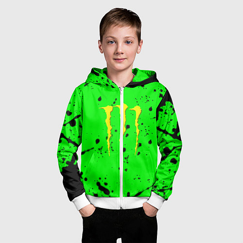 Детская толстовка на молнии Monster energy кислотные брызги / 3D-Белый – фото 3