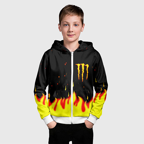 Детская толстовка на молнии Monster energy fire steel / 3D-Белый – фото 3