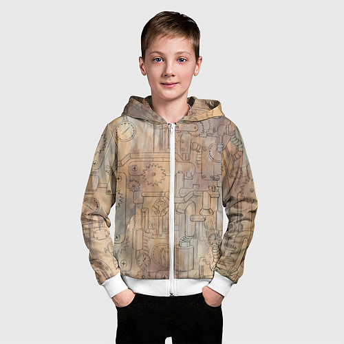 Детская толстовка на молнии Стимпанк элементы / 3D-Белый – фото 3