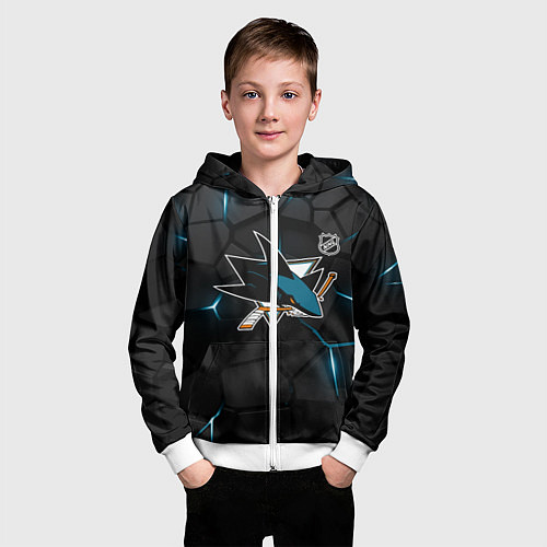 Детская толстовка на молнии Сан Хосе Шаркс - плиты с подсветкой / 3D-Белый – фото 3