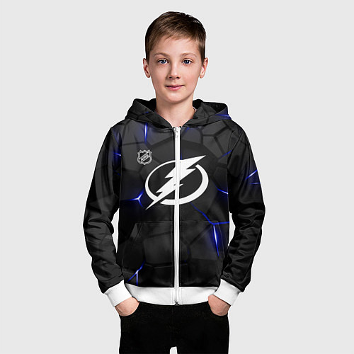 Детская толстовка на молнии Тампа Бэй Лайтнинг - плиты / 3D-Белый – фото 3