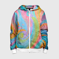 Толстовка на молнии детская Абстракция - multicolored curves, цвет: 3D-белый