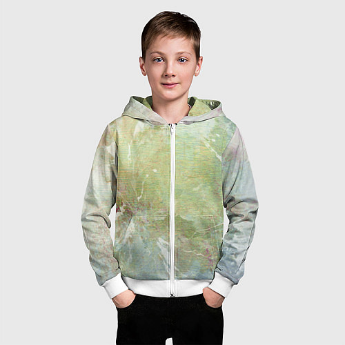 Детская толстовка на молнии Абстракция - white waves on green background / 3D-Белый – фото 3