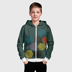 Толстовка на молнии детская Кластер зеленая ночь, цвет: 3D-белый — фото 2