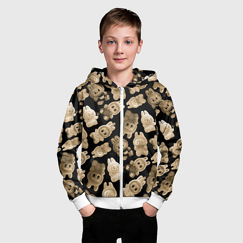 Детская толстовка на молнии Лабубы на черном паттерн / 3D-Белый – фото 3