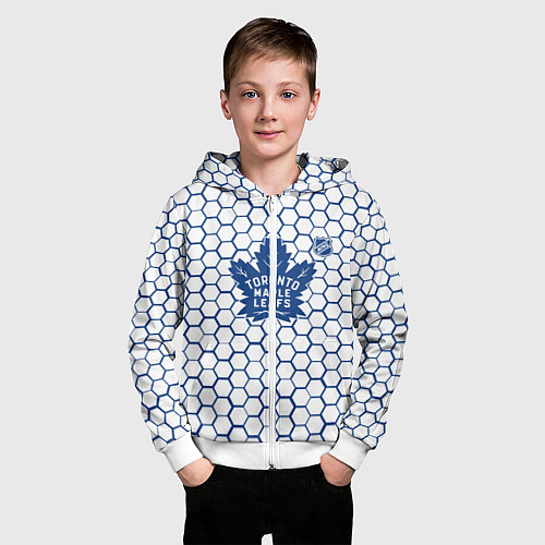 Детская толстовка на молнии Торонто Мейпл Лифс - белые соты / 3D-Белый – фото 3