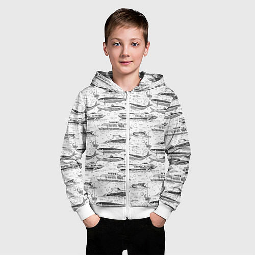 Детская толстовка на молнии Корюшка и водный транспорт / 3D-Белый – фото 3