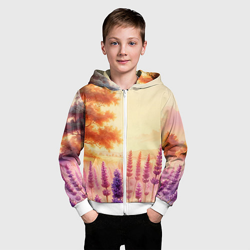 Детская толстовка на молнии Поле цветочное / 3D-Белый – фото 3