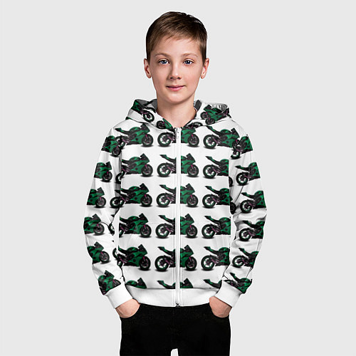 Детская толстовка на молнии Motorbike dark green / 3D-Белый – фото 3