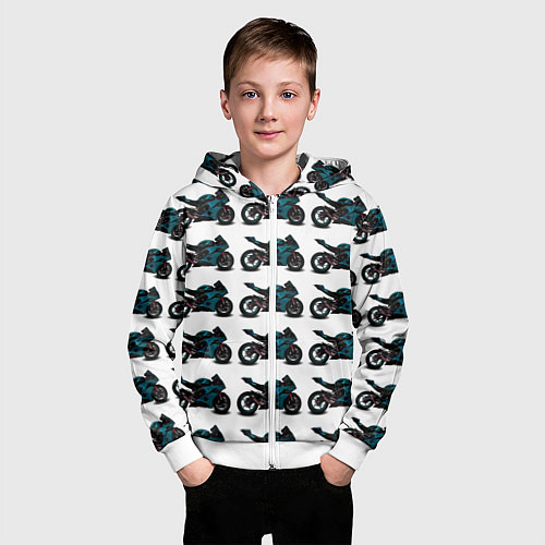 Детская толстовка на молнии Motorbike blue / 3D-Белый – фото 3