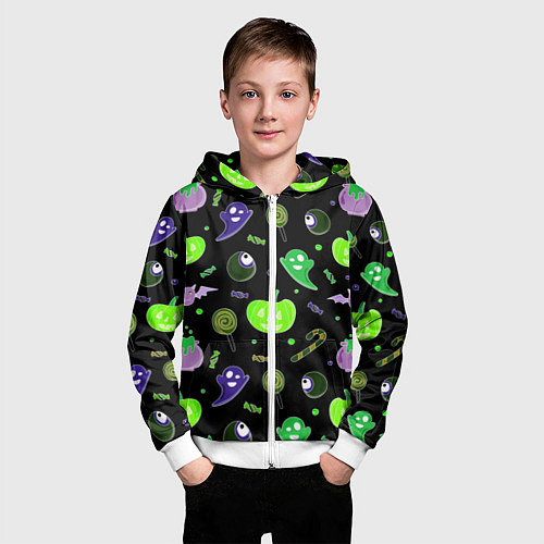 Детская толстовка на молнии Halloween black pumpkin pattern / 3D-Белый – фото 3