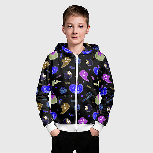 Детская толстовка на молнии Halloween blue black pumpkin / 3D-Белый – фото 3