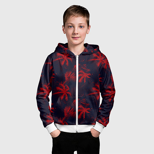 Детская толстовка на молнии Palm black red / 3D-Белый – фото 3