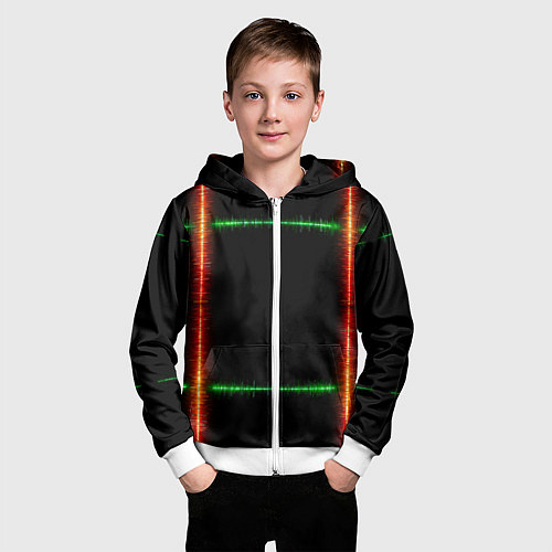 Детская толстовка на молнии Color green orange lines / 3D-Белый – фото 3