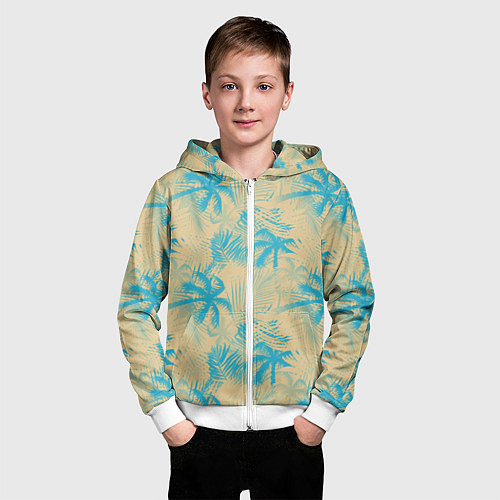 Детская толстовка на молнии Palm light blue beige / 3D-Белый – фото 3