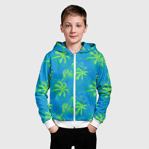 Детская толстовка на молнии Palm light green light blue / 3D-Белый – фото 3