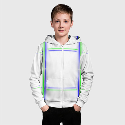 Детская толстовка на молнии Neon white green light blue / 3D-Белый – фото 3