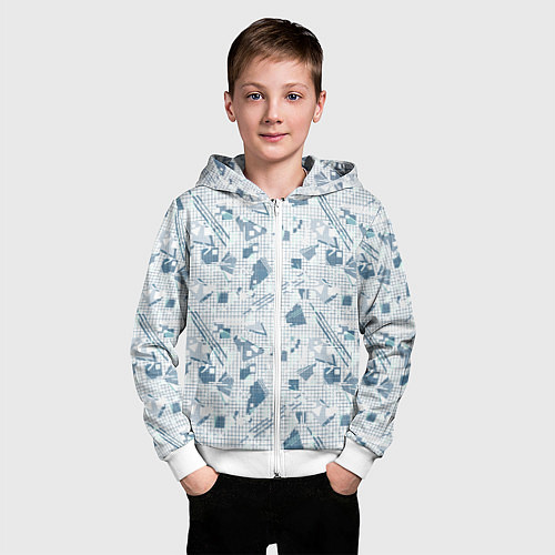 Детская толстовка на молнии Мемфис синий с серым клетчатый геометрический узор / 3D-Белый – фото 3