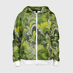 Толстовка на молнии детская Мраморный абстрактный паттерн - зеленые и желтые о, цвет: 3D-белый