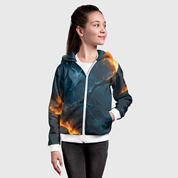 Толстовка на молнии детская Разлом плит с огнем, цвет: 3D-белый — фото 2