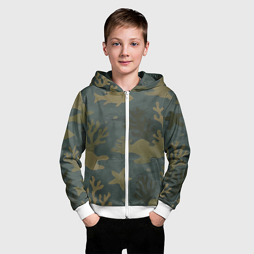 Детская толстовка на молнии Подводный камуфляж из рыб / 3D-Белый – фото 3