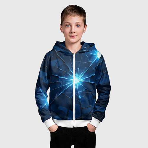 Детская толстовка на молнии Синий камуфляж со вспышками / 3D-Белый – фото 3