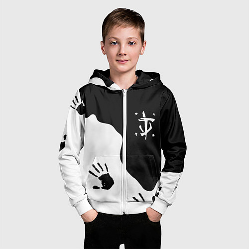 Детская толстовка на молнии Doom отпечатки демона / 3D-Белый – фото 3