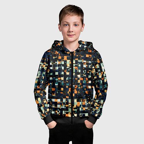 Детская толстовка на молнии Тёмный синий с оранжевым кубики абстракция / 3D-Черный – фото 3
