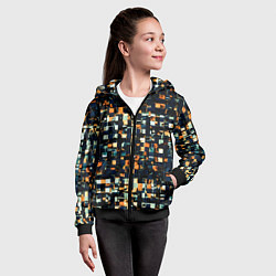 Толстовка на молнии детская Тёмный синий с оранжевым кубики абстракция, цвет: 3D-черный — фото 2