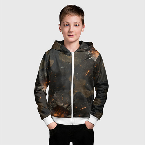 Детская толстовка на молнии Камуфляж со следами от пуль / 3D-Белый – фото 3