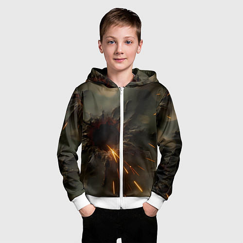 Детская толстовка на молнии Следы от пуль на камуфляже / 3D-Белый – фото 3