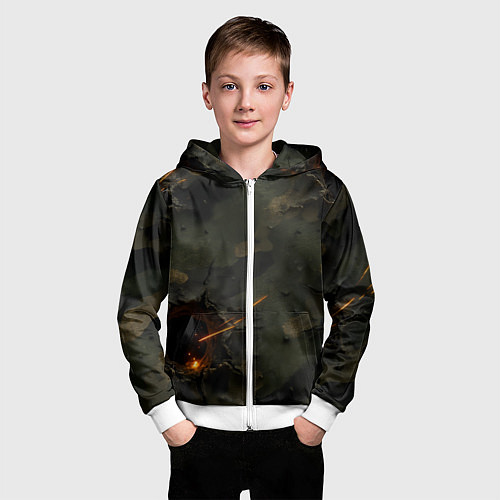 Детская толстовка на молнии Огненные следы от пуль на камуфляже / 3D-Белый – фото 3