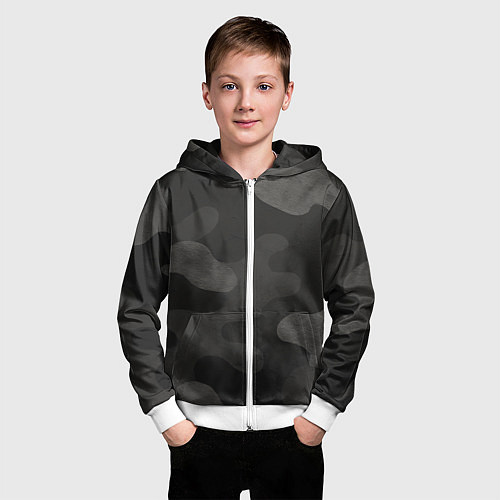 Детская толстовка на молнии Черно-серый камуфляж / 3D-Белый – фото 3