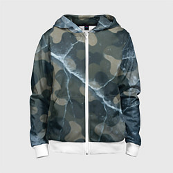 Толстовка на молнии детская Ледяной камуфляж, цвет: 3D-белый